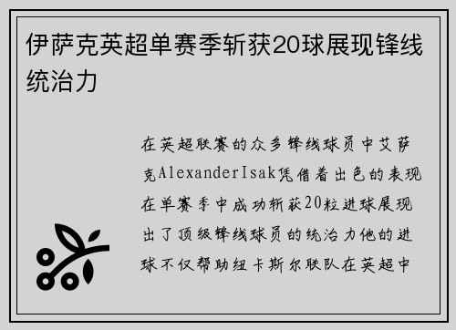 伊萨克英超单赛季斩获20球展现锋线统治力